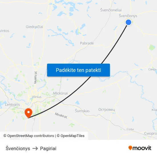 Švenčionys to Pagiriai map