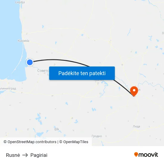 Rusnė to Pagiriai map