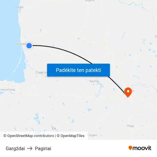 Gargždai to Pagiriai map