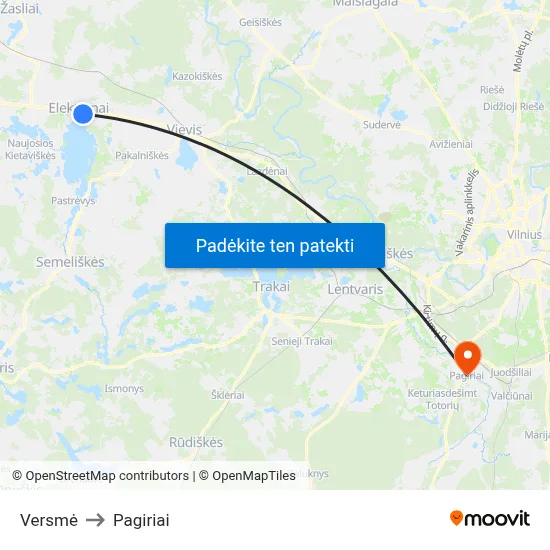 Versmė to Pagiriai map