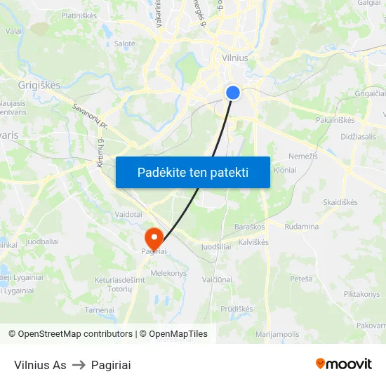 Vilnius As to Pagiriai map