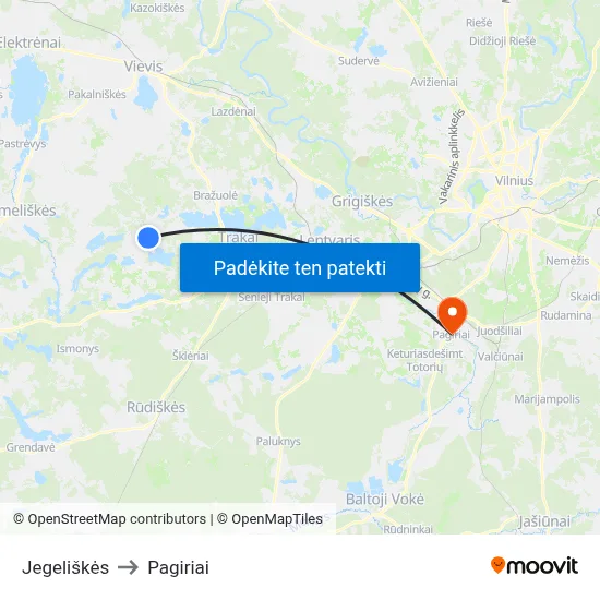 Jegeliškės to Pagiriai map