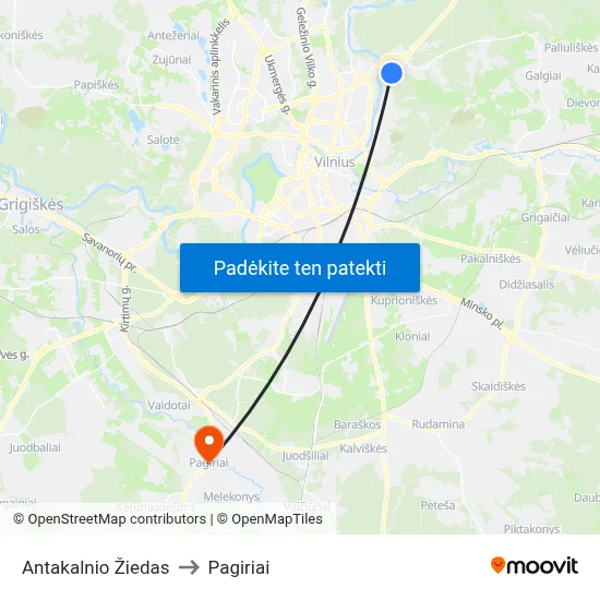 Antakalnio Žiedas to Pagiriai map