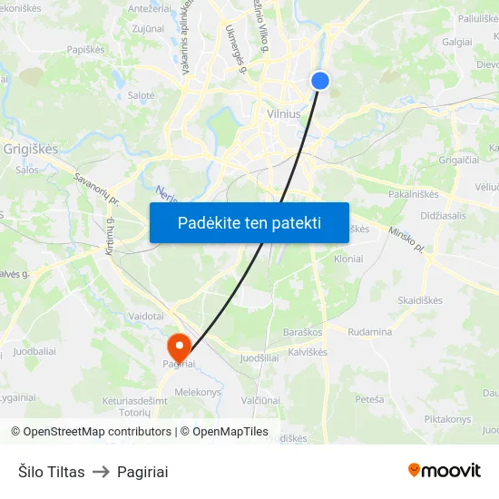 Šilo Tiltas to Pagiriai map