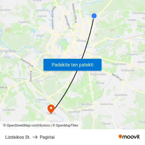Lizdeikos St. to Pagiriai map
