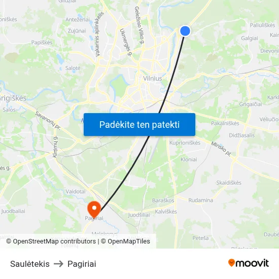 Saulėtekis to Pagiriai map