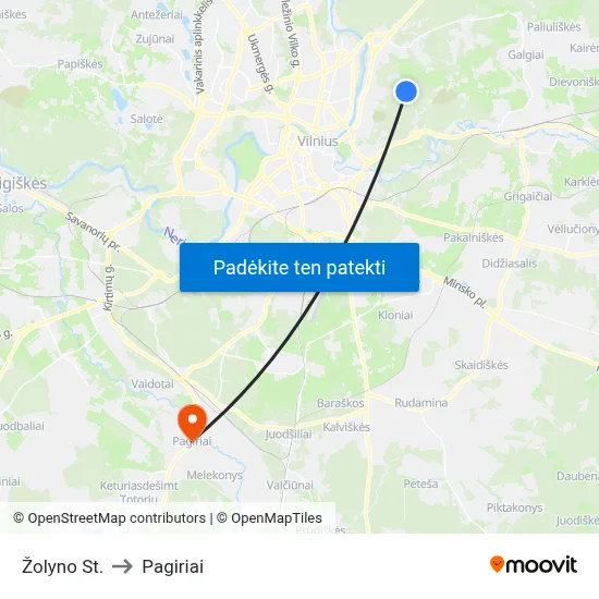 Žolyno St. to Pagiriai map