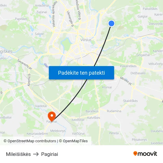 Mileišiškės to Pagiriai map