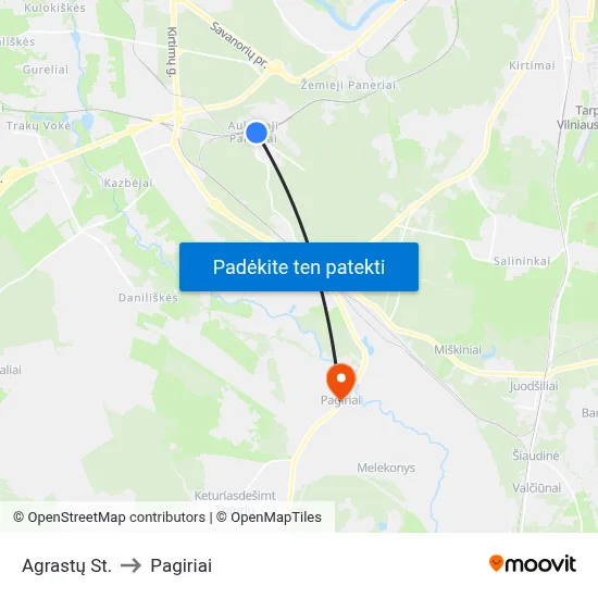 Agrastų St. to Pagiriai map