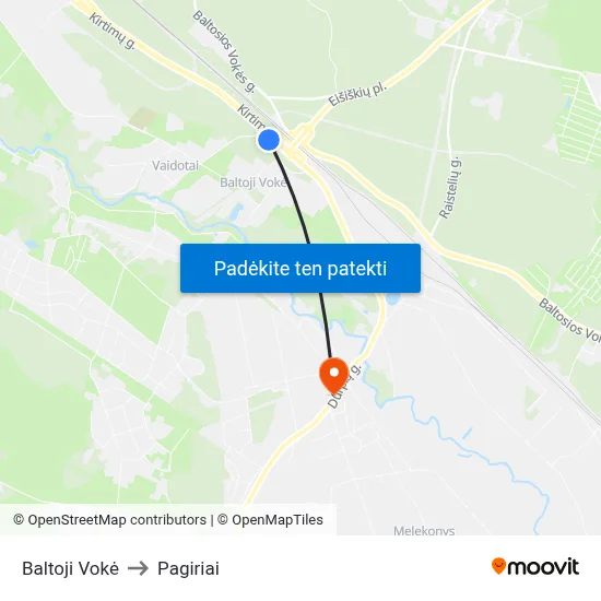 Baltoji Vokė to Pagiriai map
