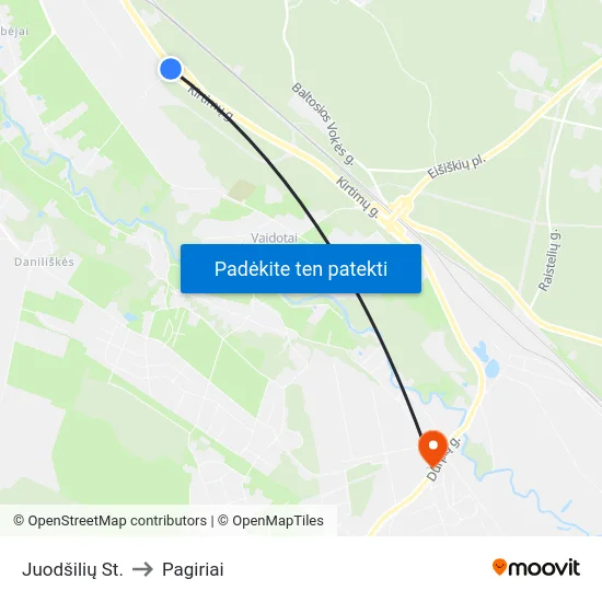 Juodšilių St. to Pagiriai map