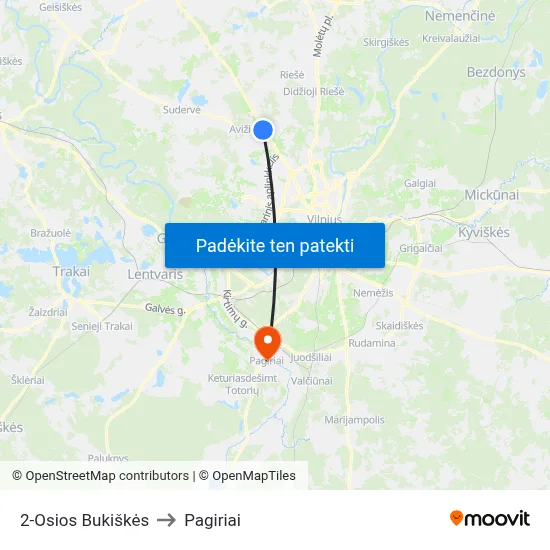 2-Osios Bukiškės to Pagiriai map