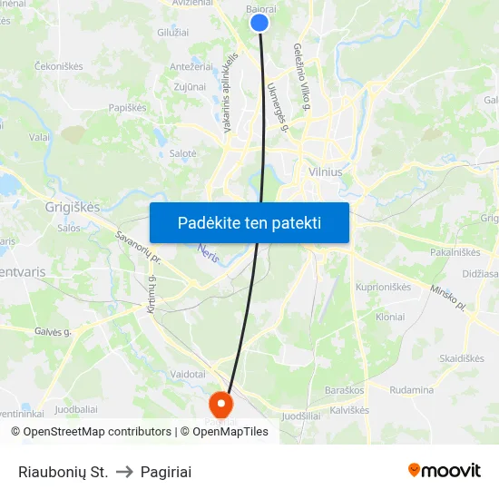 Riaubonių St. to Pagiriai map
