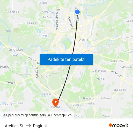 Ateities St. to Pagiriai map