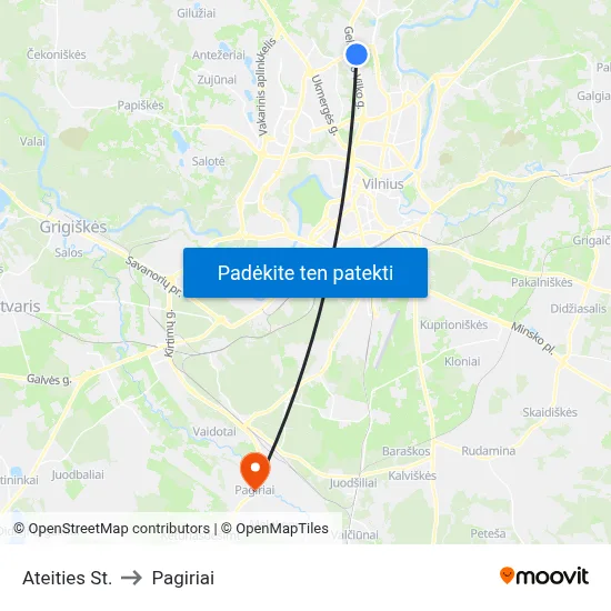 Ateities St. to Pagiriai map