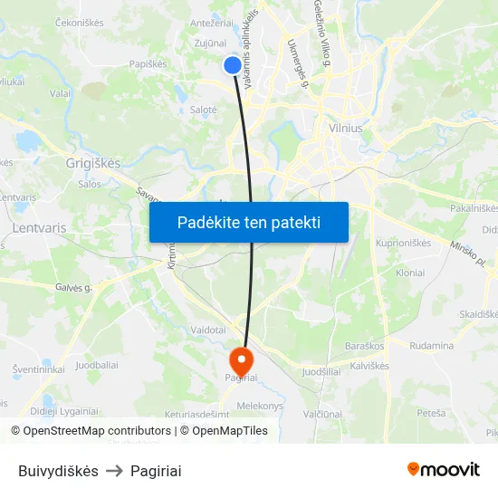 Buivydiškės to Pagiriai map
