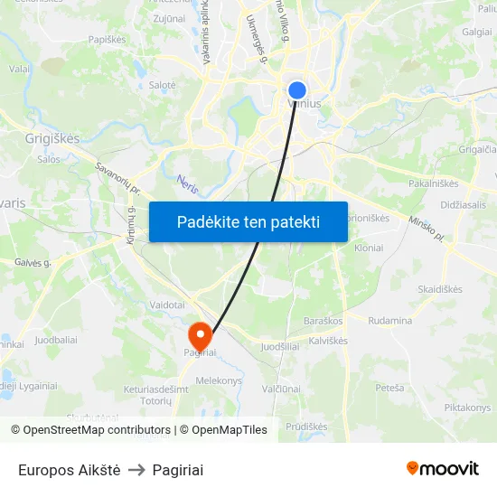 Europos Aikštė to Pagiriai map