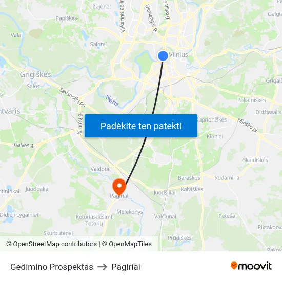 Gedimino Prospektas to Pagiriai map