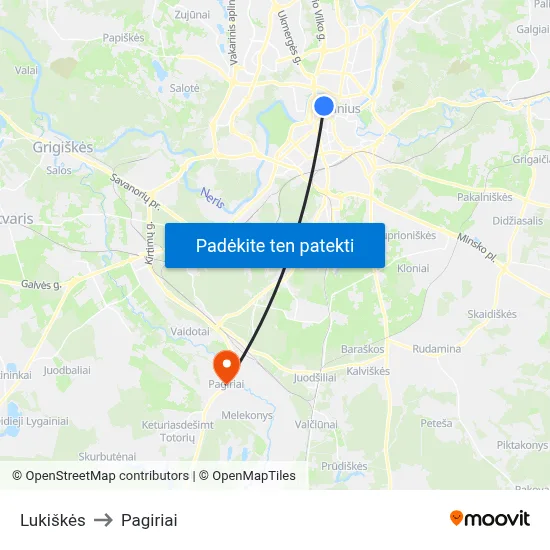 Lukiškės to Pagiriai map