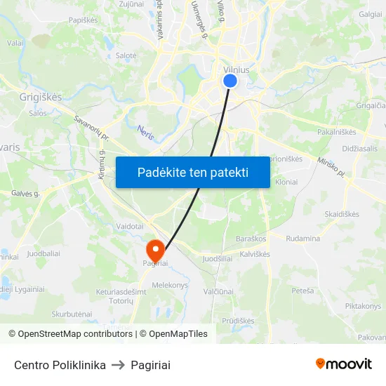 Islandijos St. (D) to Pagiriai map