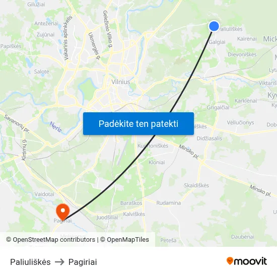 Paliuliškės to Pagiriai map