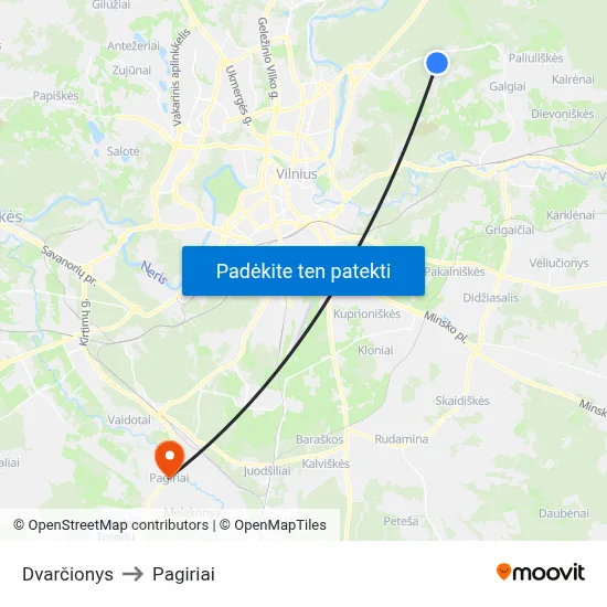 Dvarčionys to Pagiriai map