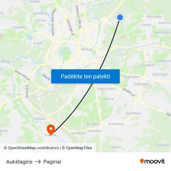 Aukštagiris to Pagiriai map