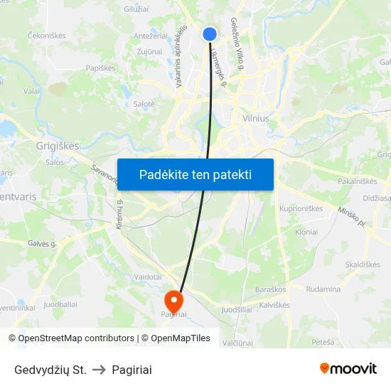 Gedvydžių St. to Pagiriai map