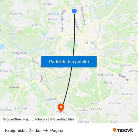 Fabijoniškių Žiedas to Pagiriai map