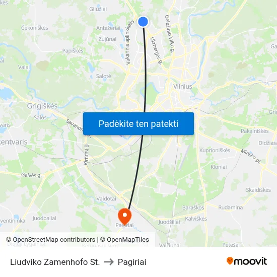 Liudviko Zamenhofo St. to Pagiriai map