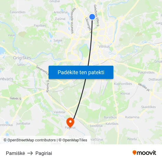 Pamiškė to Pagiriai map