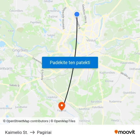 Kaimelio St. to Pagiriai map