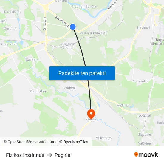 Fizikos Institutas to Pagiriai map