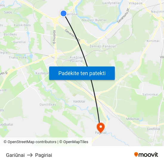 Gariūnai to Pagiriai map