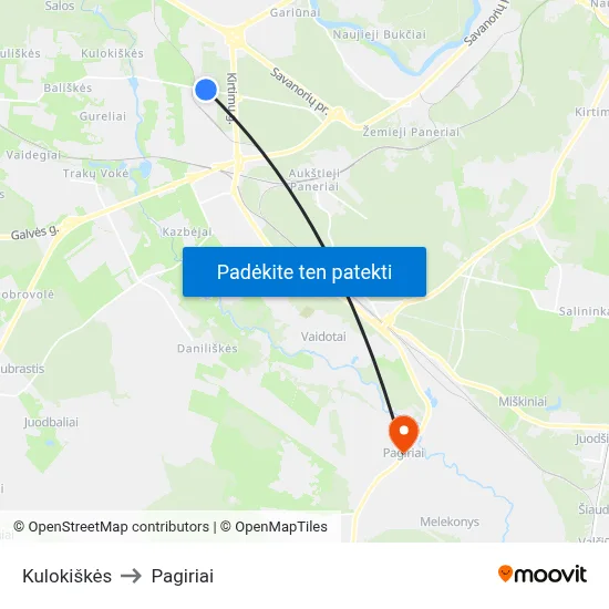 Kulokiškės to Pagiriai map