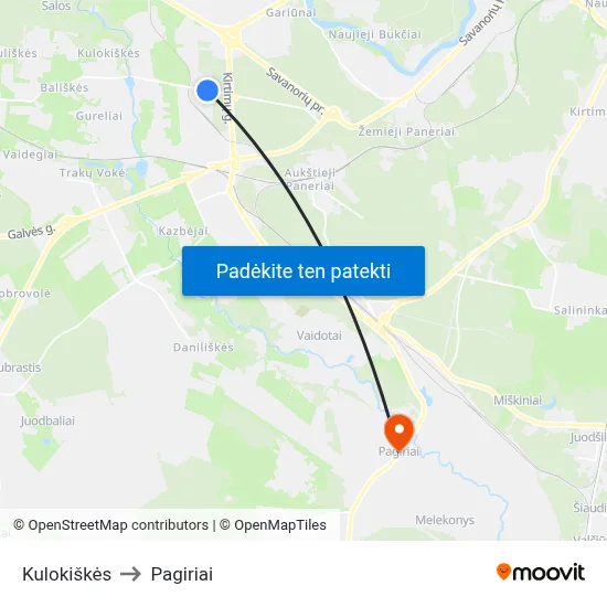 Kulokiškės to Pagiriai map