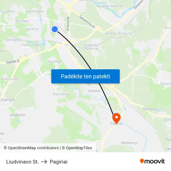 Liudvinavo St. to Pagiriai map