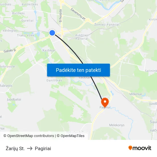 Žarijų St. to Pagiriai map