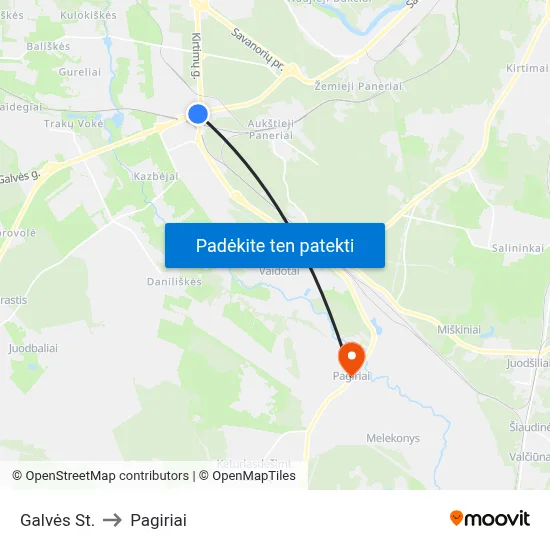 Galvės St. to Pagiriai map