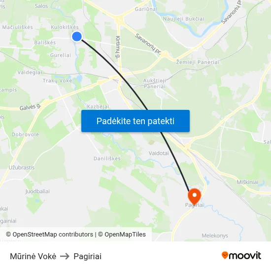 Mūrinė Vokė to Pagiriai map