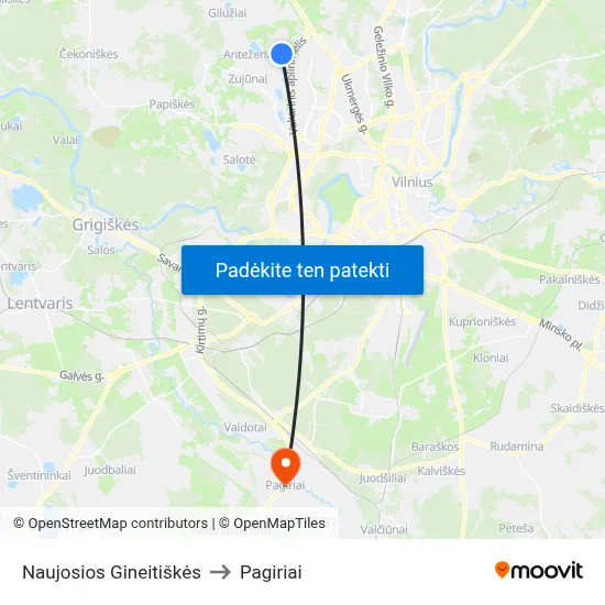 Naujosios Gineitiškės to Pagiriai map