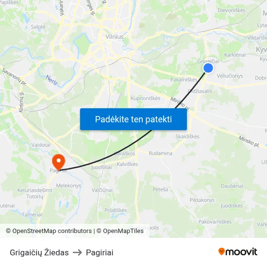 Grigaičių Žiedas to Pagiriai map