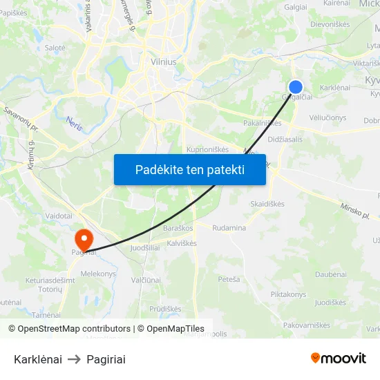 Karklėnai to Pagiriai map