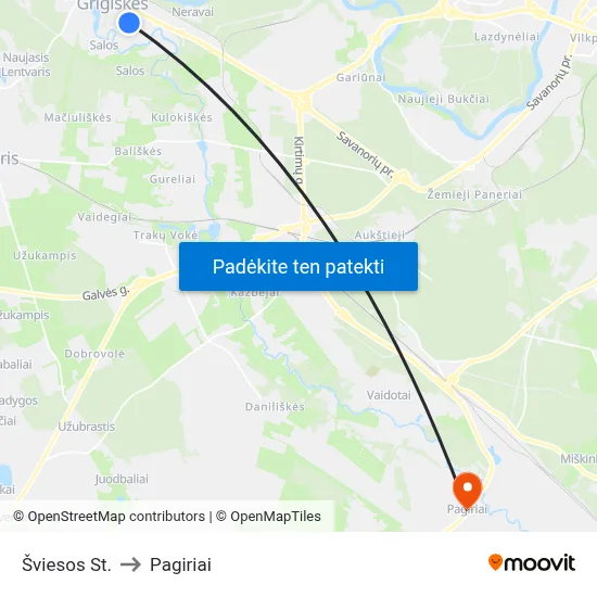 Šviesos St. to Pagiriai map