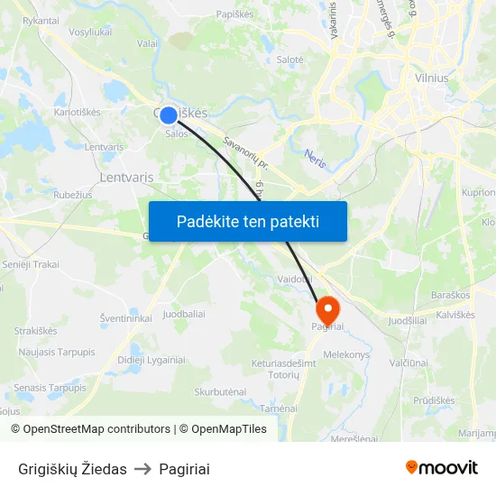 Grigiškių Žiedas to Pagiriai map