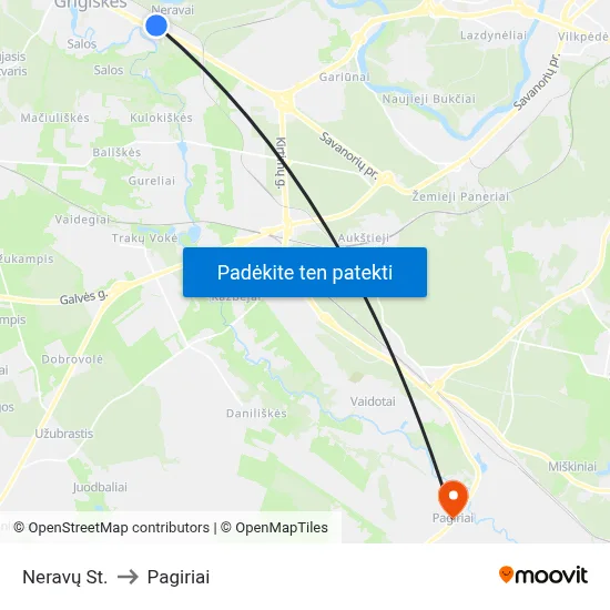 Neravų St. to Pagiriai map