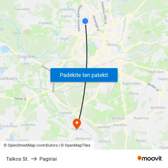 Taikos St. to Pagiriai map
