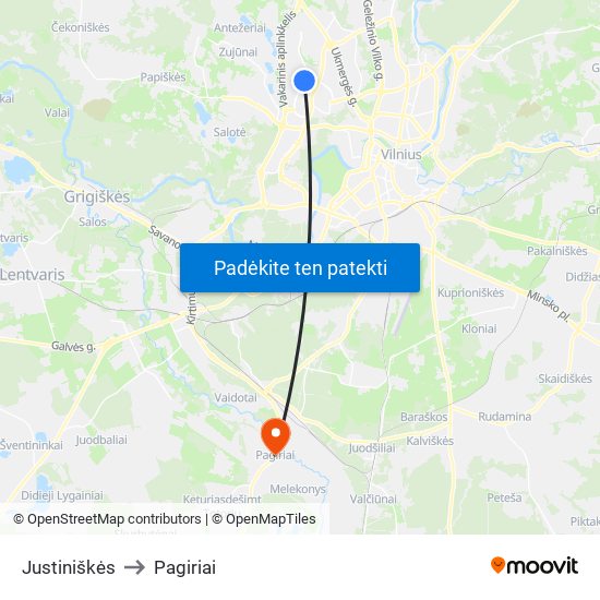 Justiniškės to Pagiriai map