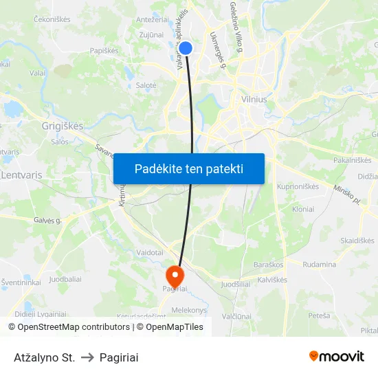 Atžalyno St. to Pagiriai map