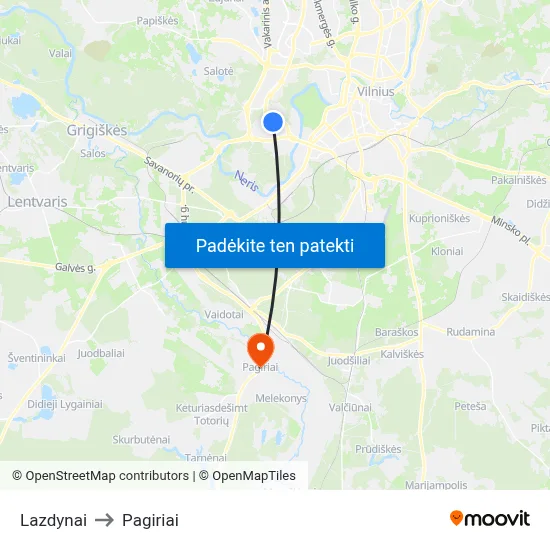 Lazdynai to Pagiriai map